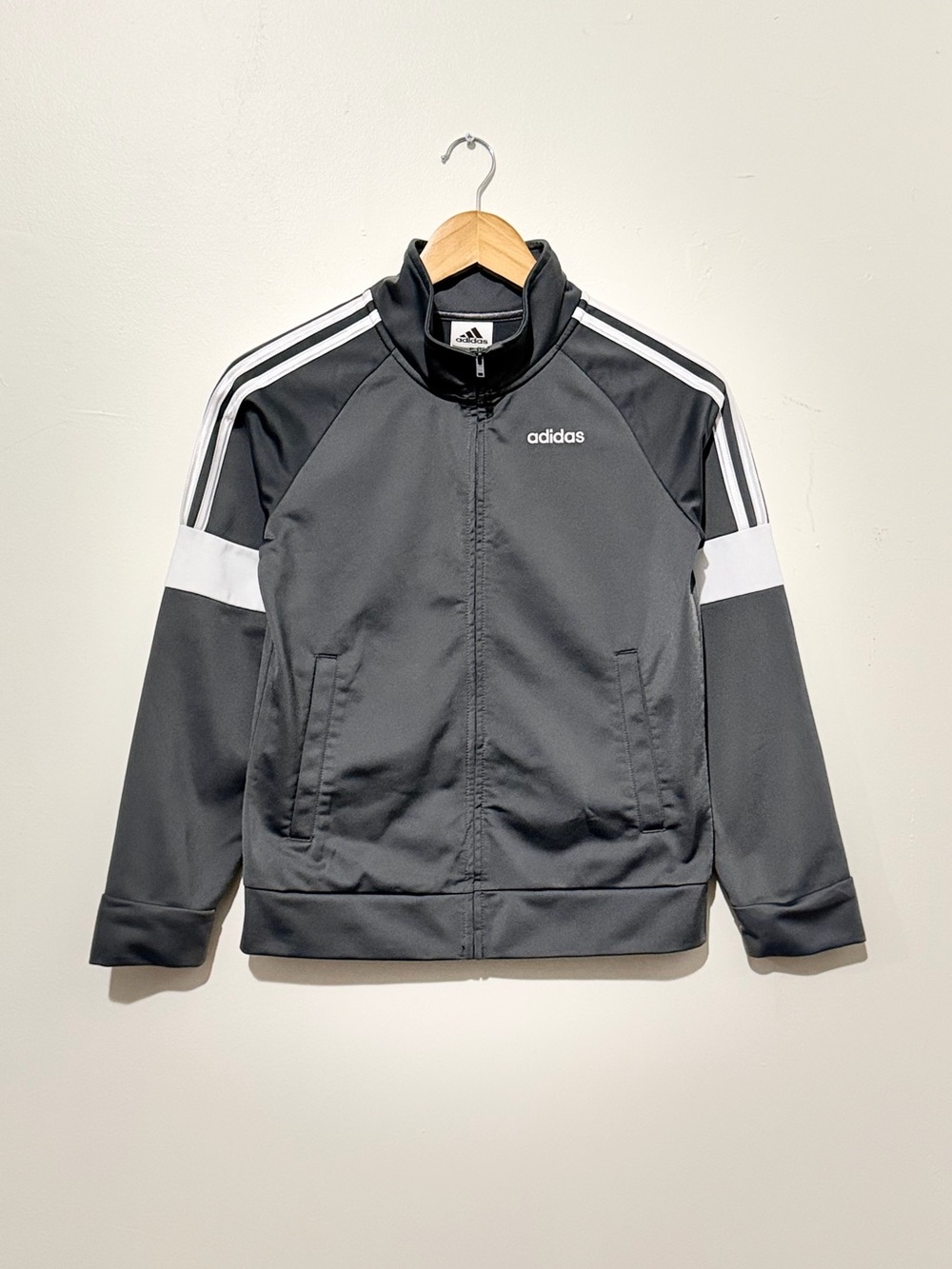 adidas Gray and White Kids Track Jacket